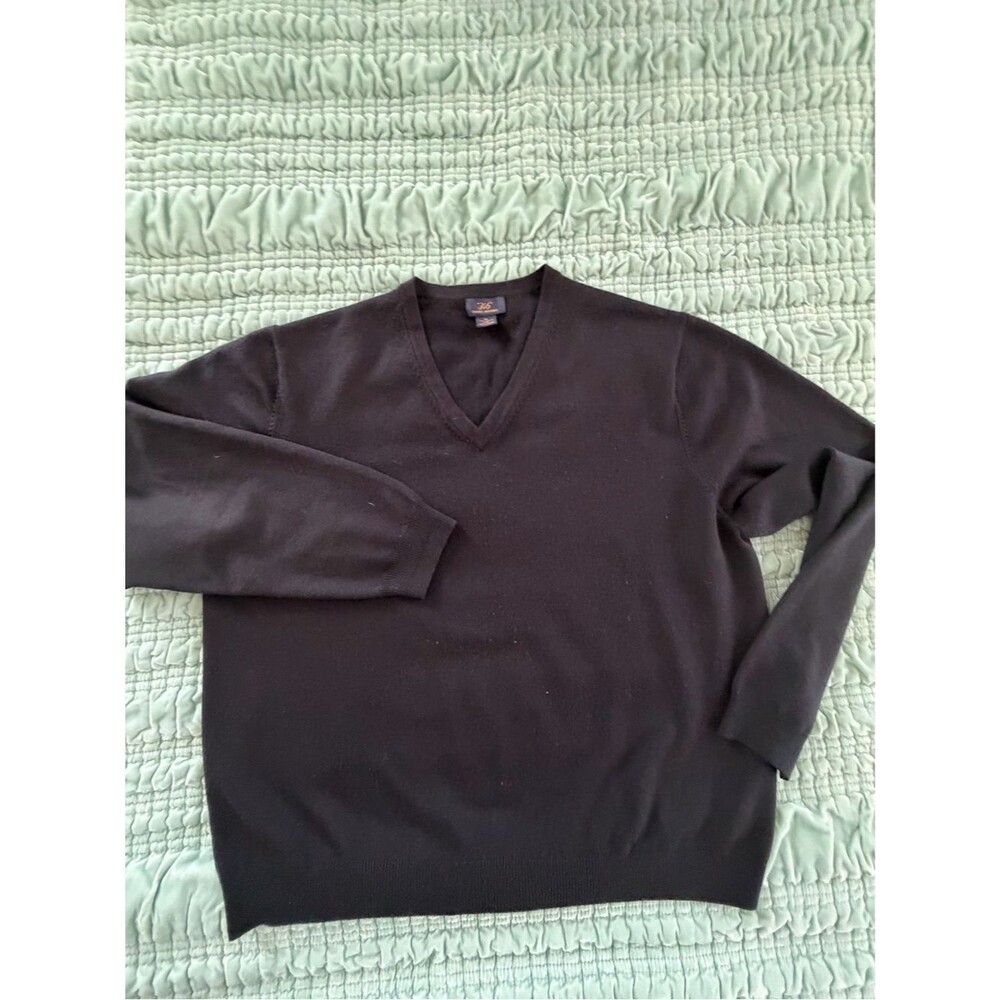 Brooks Brothers Navy V-Neck Men's Sweater, 100% Wool-XL